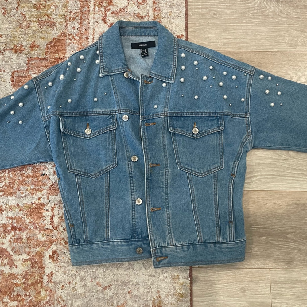 Forever 21 Oversized Pearl-Embellished Jacket - size S